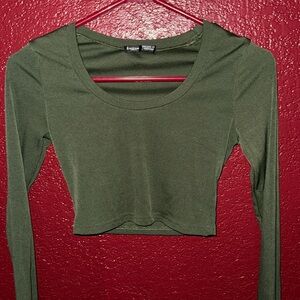 Green Long Sleeve Crop Top